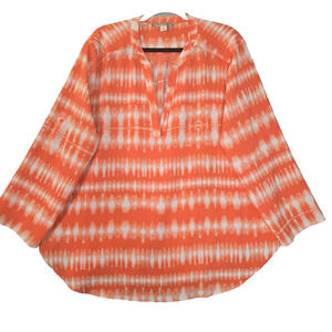 Misia Curvy Womens 2X Tunic Blouse Orange White Tie Dye Roll Tab Sleeves Beach